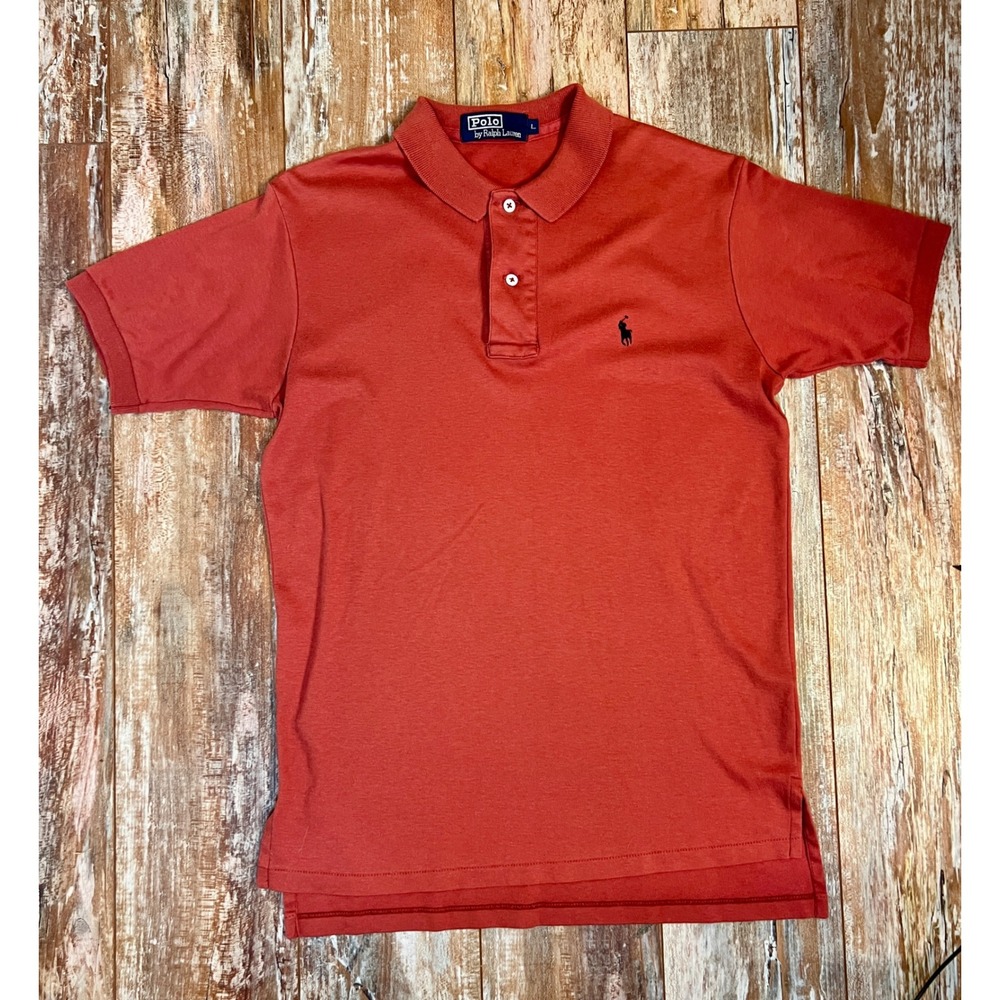 Polo Ralph Lauren Mens Short Sleeve Cotton Polo Shirt Orange Lg Embroidered Pony